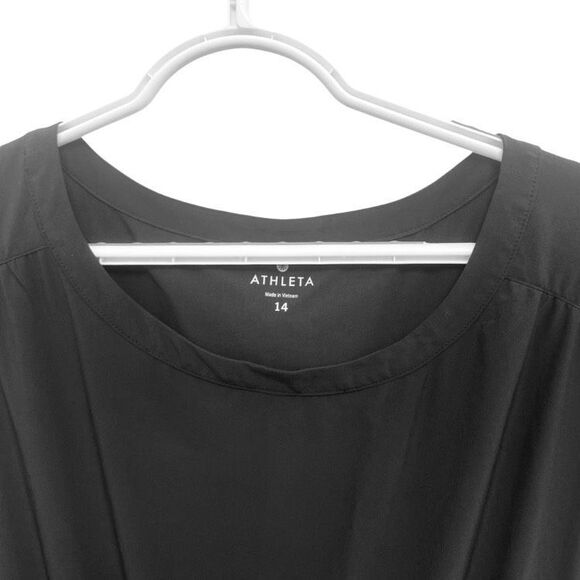 Athleta Womens Sz 14 Black Sleeveless Drawstring Waist Dress Travel Casual Stret - Picture 3 of 5